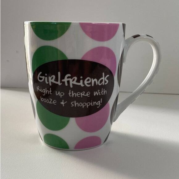 Pier 1 Imports Coffee Mug Mud pie polka dot Girlfriends booze shopping - Picture 1 of 6